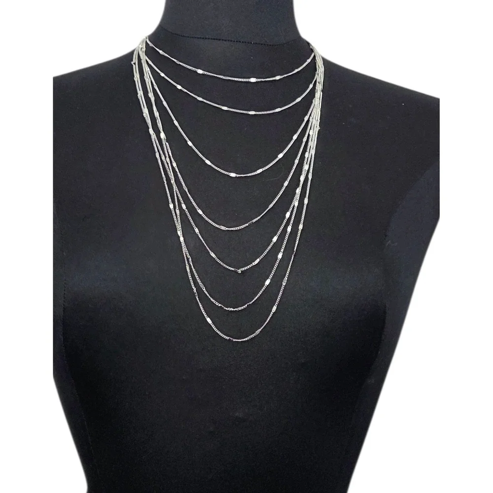 Silver Tone Multi-strand 7 Strand Chain‎ Layered Draped Long Necklace